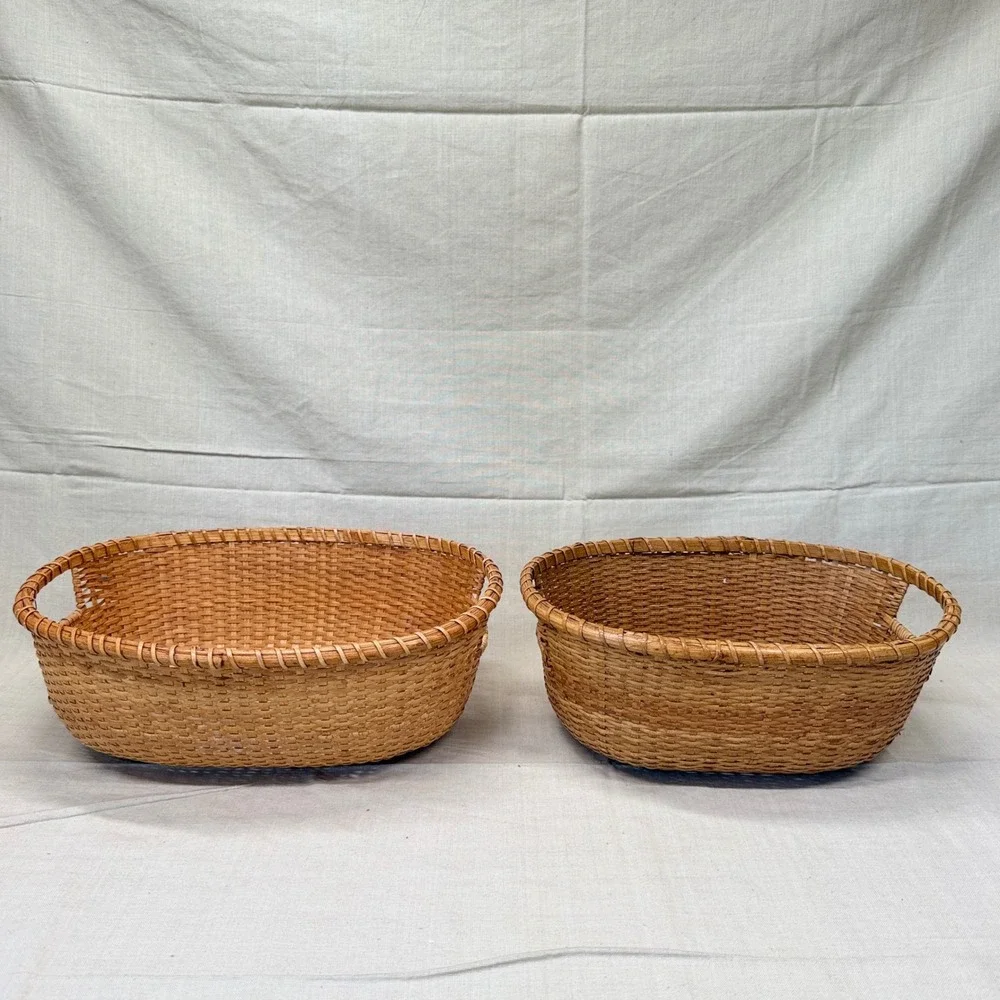 Vintage Wicker Basket Set of 2 Cottage Storage Baskets Boho Organization